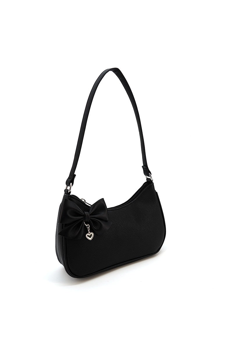 Lana Heart Charm Bow Vegan Leather Shoulder Bag