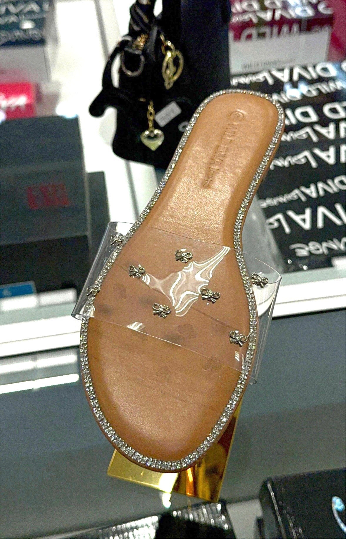 Clear Bow Glamour Slip On Cushioned Summer Slides