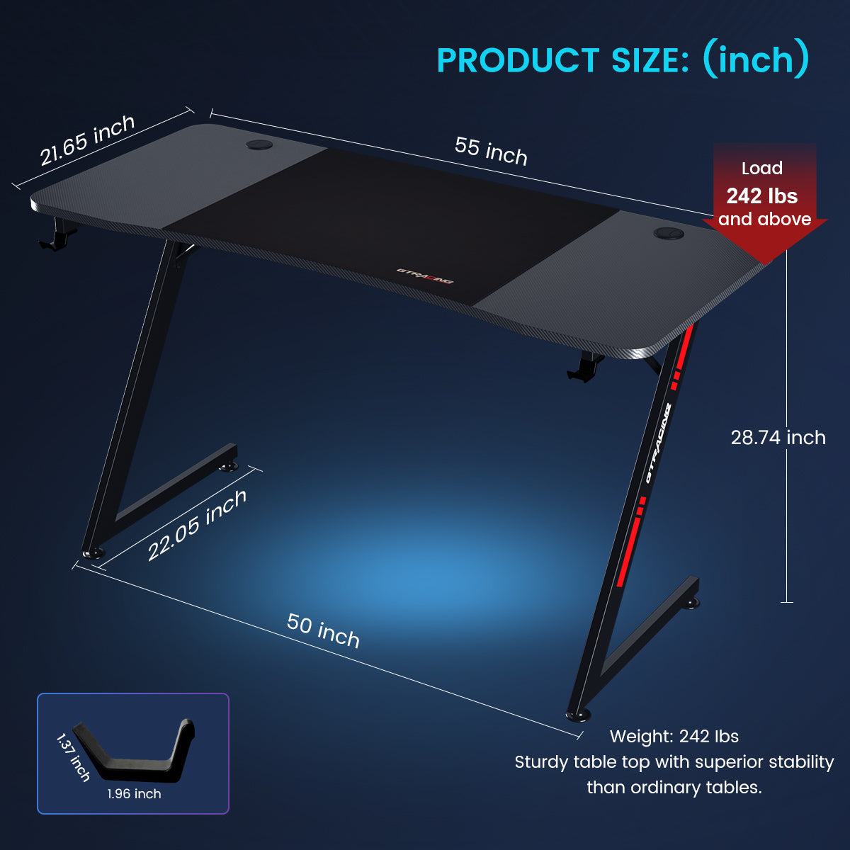 Z -Shaped Series RGB Gaming Desk Z09