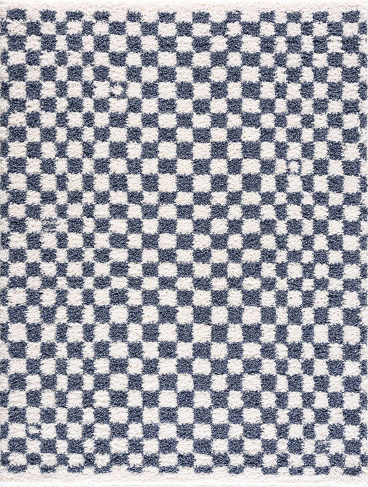 Kieu Blue & White Checkered Area Rug