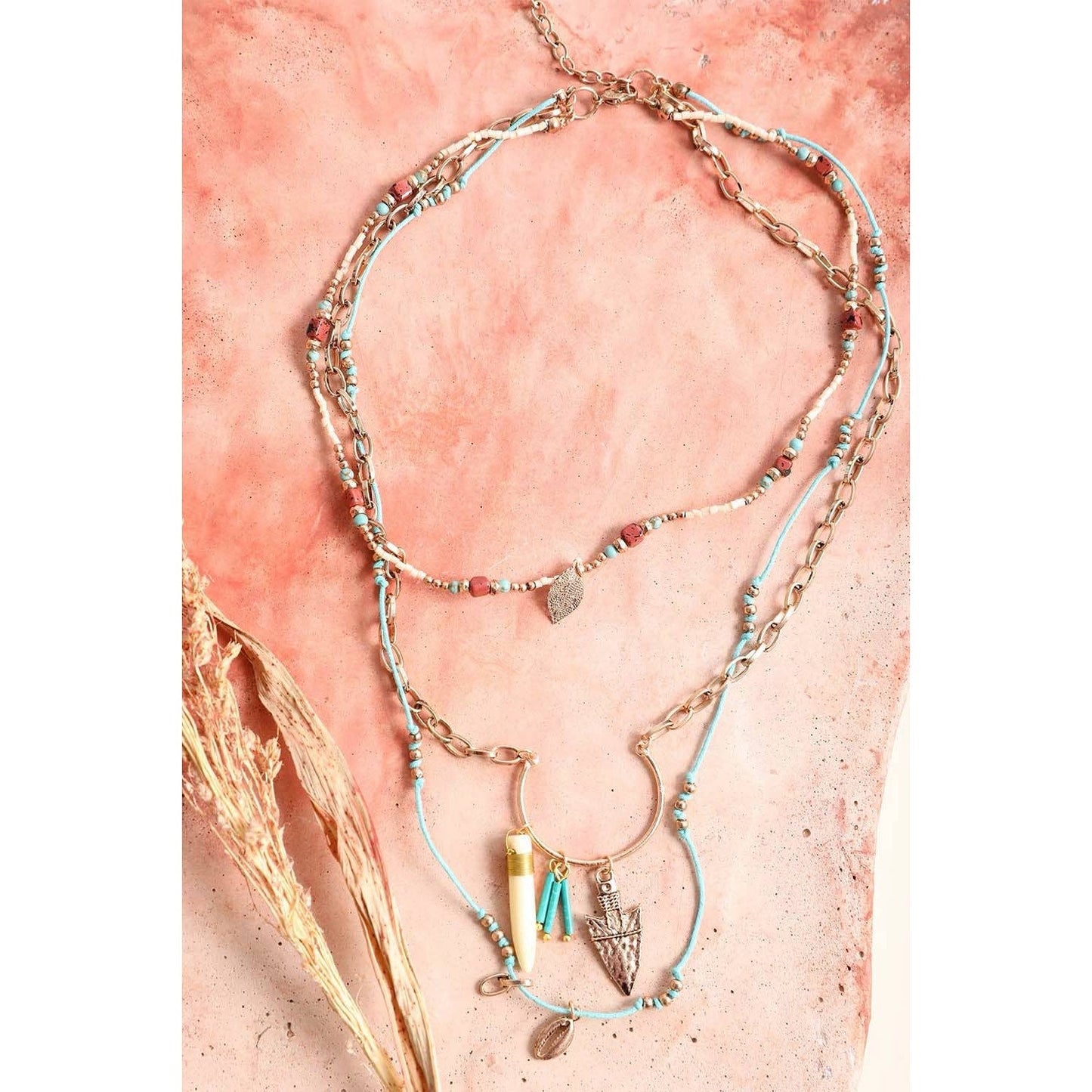 Bohemian Chic Faux Tusk & Horn Necklace ๐ | Rustic Gold Faux Animal Inspired