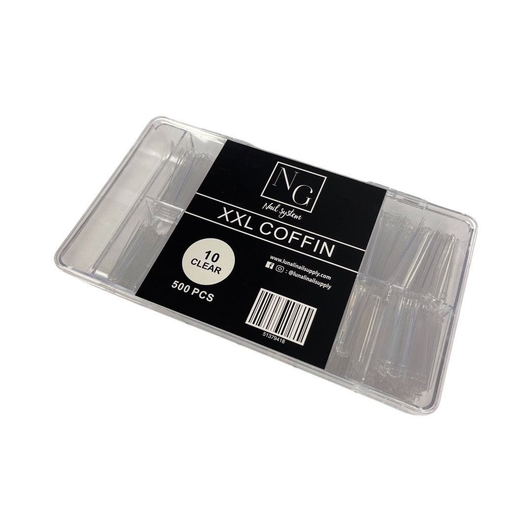 XXL NO C Coffin Clear Acrylic Nail Tips Box 500 pc