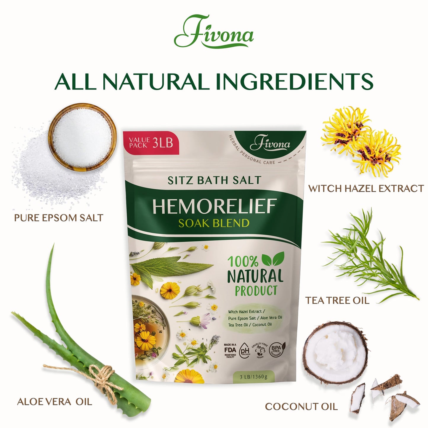 Fivona Sitz Bath Salt Hemorelief Soak Blend | 48oz
