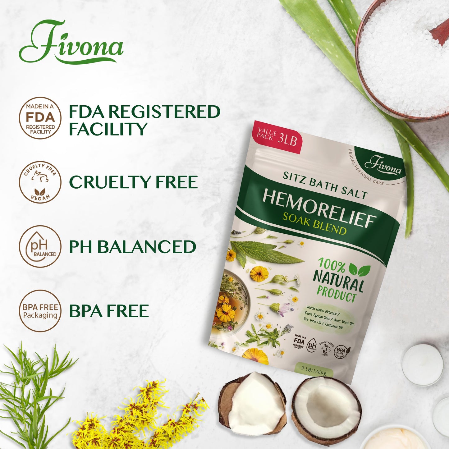 Fivona Sitz Bath Salt Hemorelief Soak Blend | 48oz