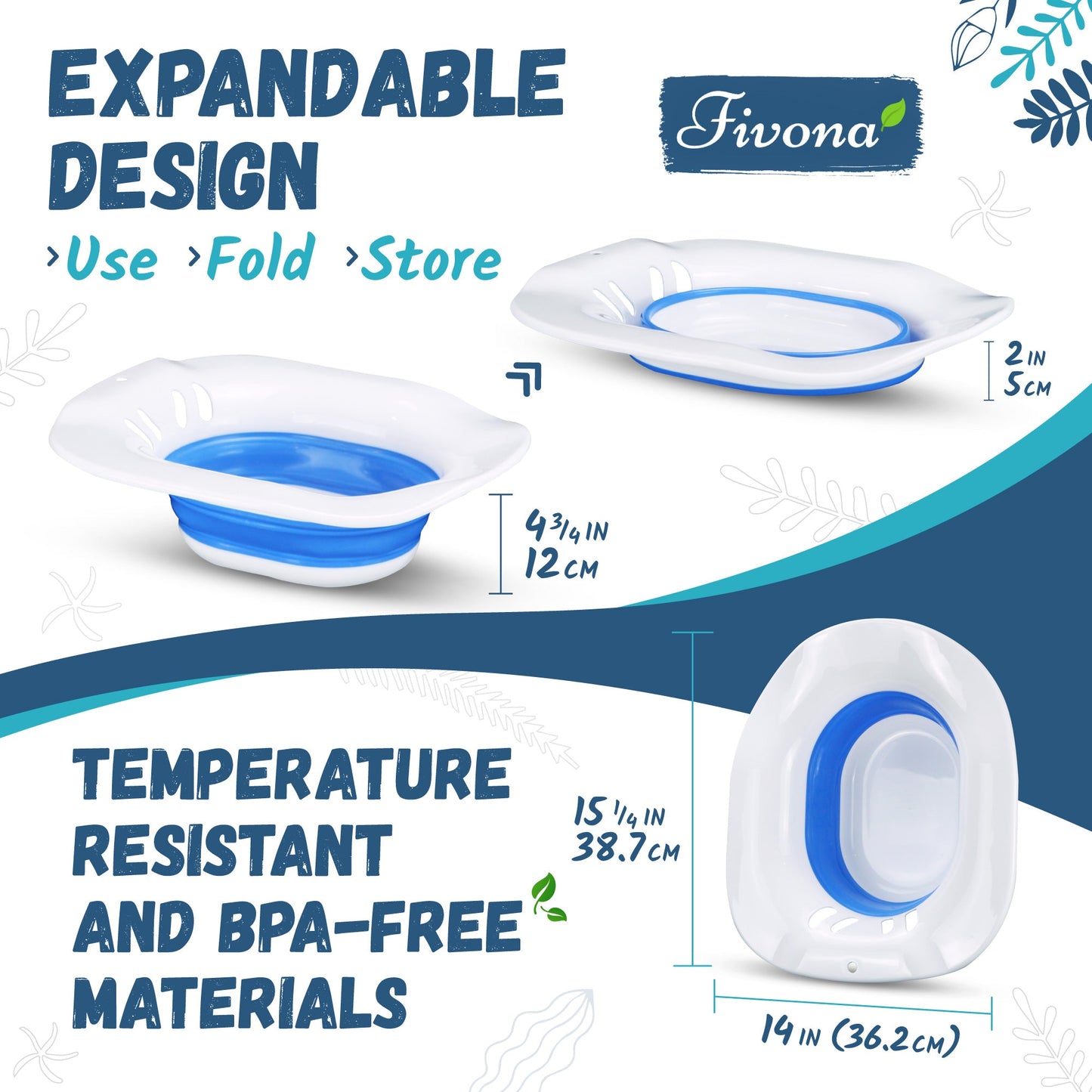 Fivona Sitz Bath Soak Seat | Portable Bidet | Yoni Steam Tub (White-Blue)