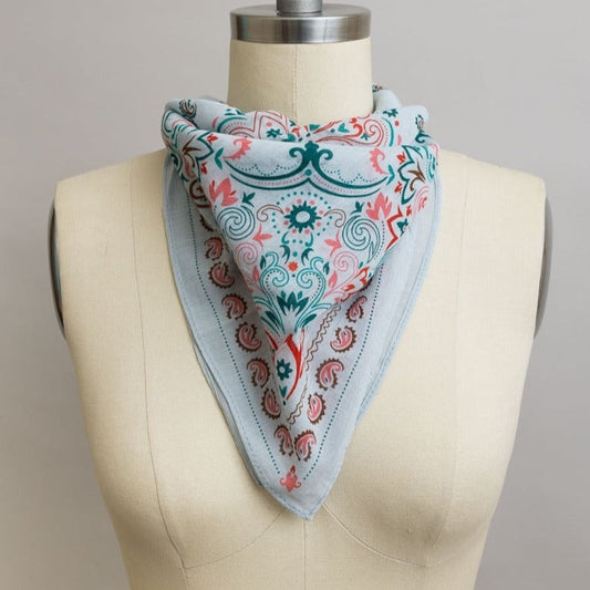 Teal Vintage Colorful Paisley Bandana | Scarf Handkerchief Necktie
