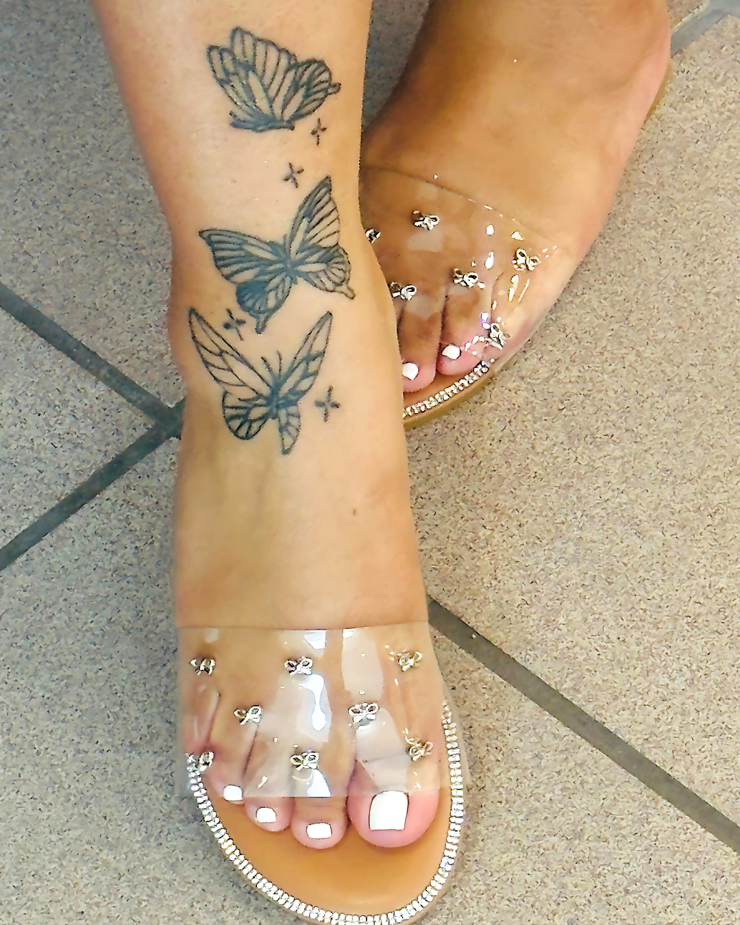 Clear Bow Glamour Slip On Cushioned Summer Slides