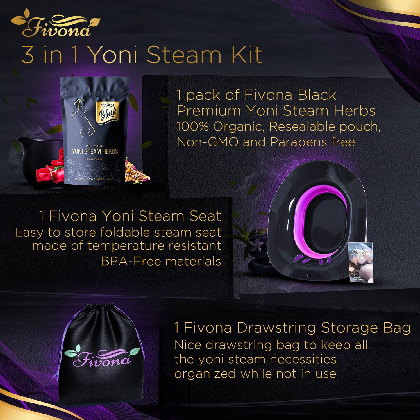 3 in 1 Yoni Steaming Kit | Premium Black Edition