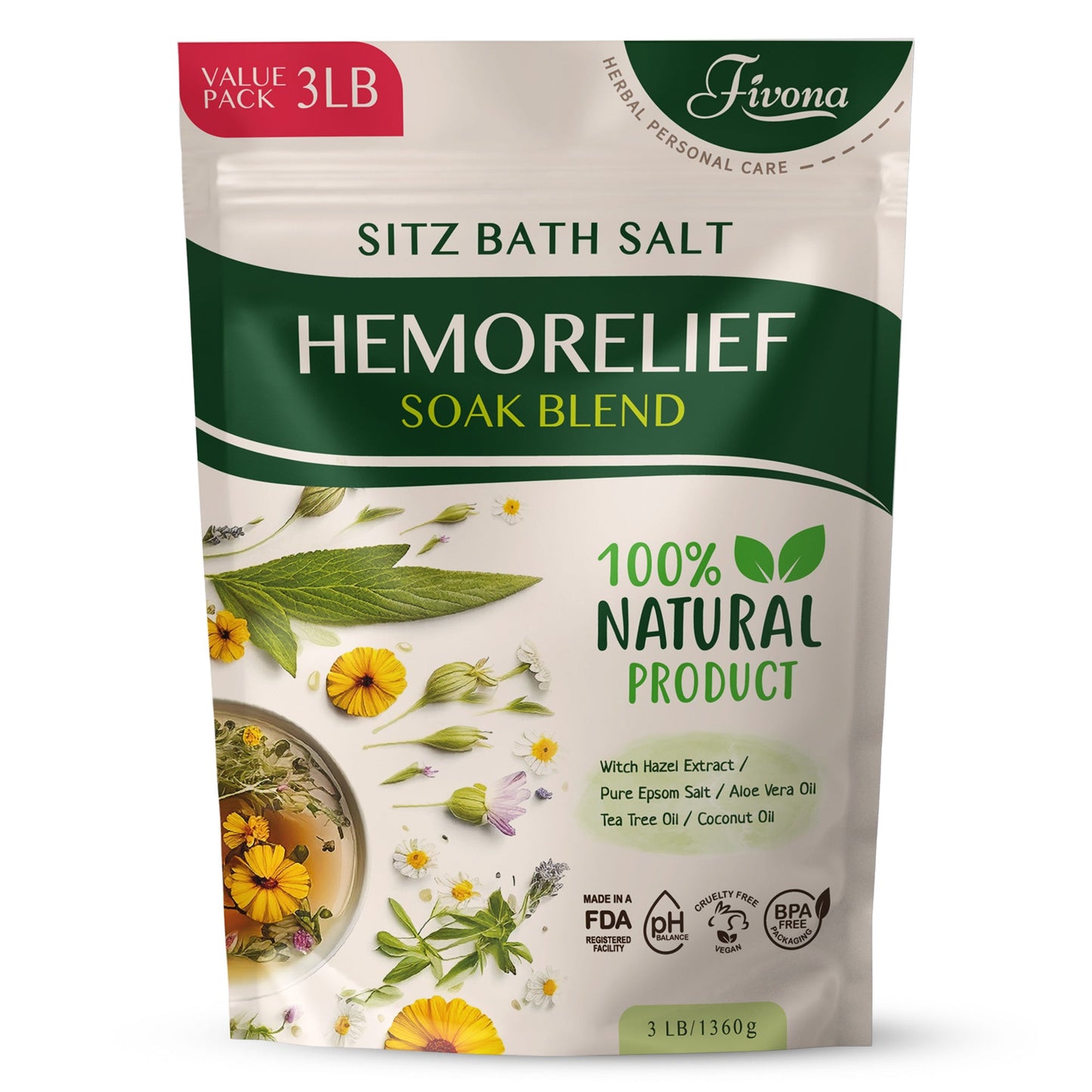 Fivona Sitz Bath Salt Hemorelief Soak Blend | 48oz