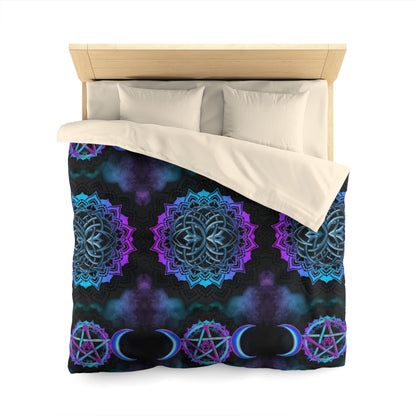 Mystical Dreamscape Microfiber Duvet Cover, Bohemian Bedding, Celestial Decor, Moon and Mandala Design, Witchy Home Accents, Cozy Bedroom