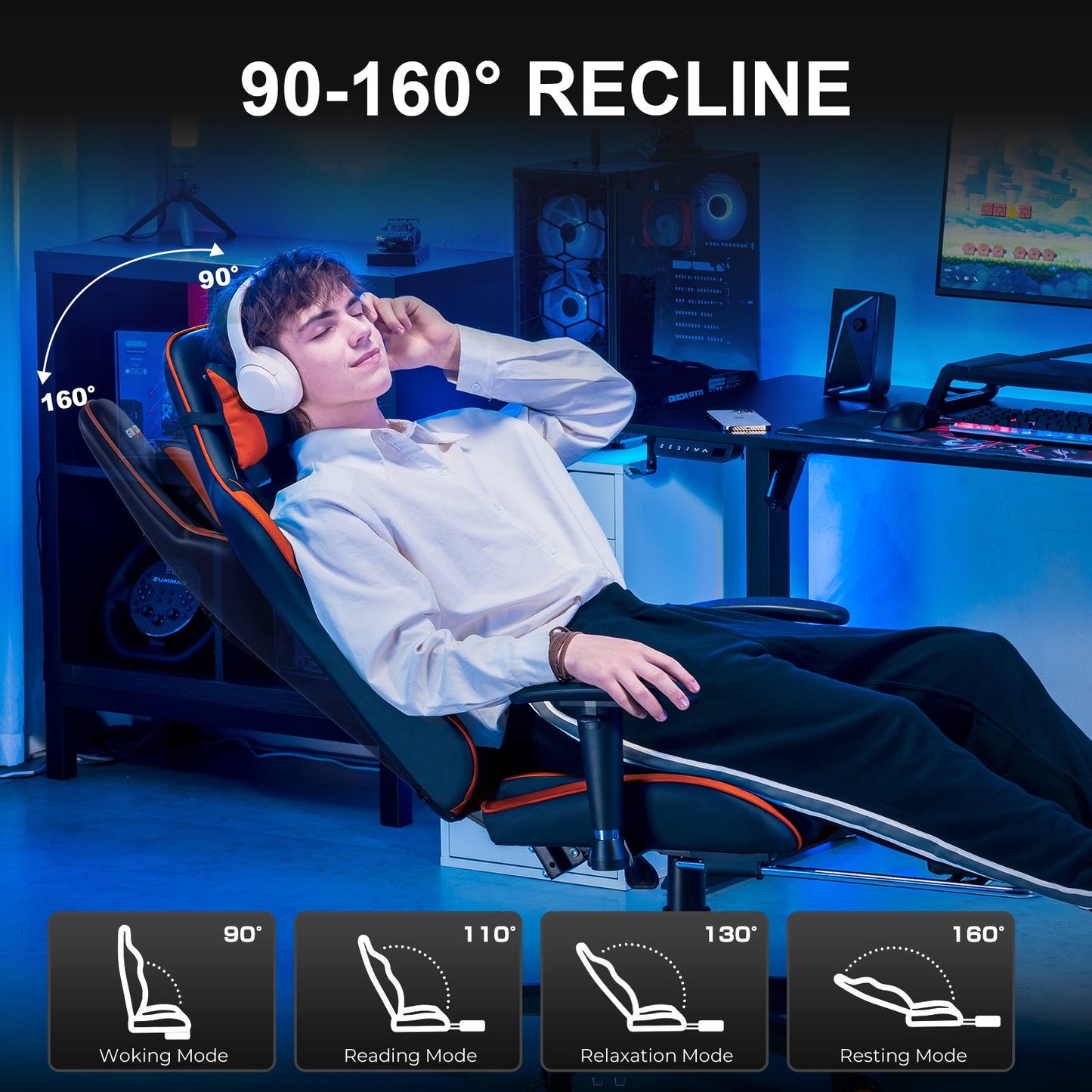GTRACING Gaming Chair Office Chair PU Leather with Footrest&Adjustable Headrest-099NAF-WMT