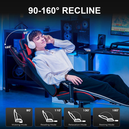 GTRACING Gaming Chair Office Chair PU Leather with Footrest&Adjustable Headrest-099NAF-WMT