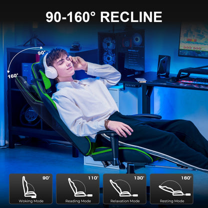 GTRACING Gaming Chair Office Chair PU Leather with Footrest&Adjustable Headrest-099NAF-WMT
