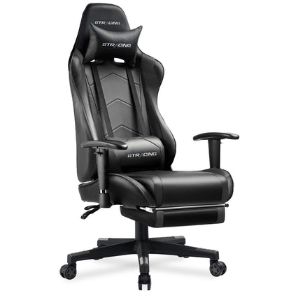 GTRACING Gaming Chair Office Chair PU Leather with Footrest&Adjustable Headrest-099NAF-WMT