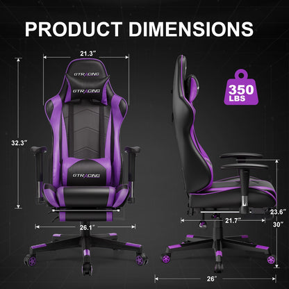 GTRACING Gaming Chair Office Chair PU Leather with Footrest&Adjustable Headrest-099NAF-WMT