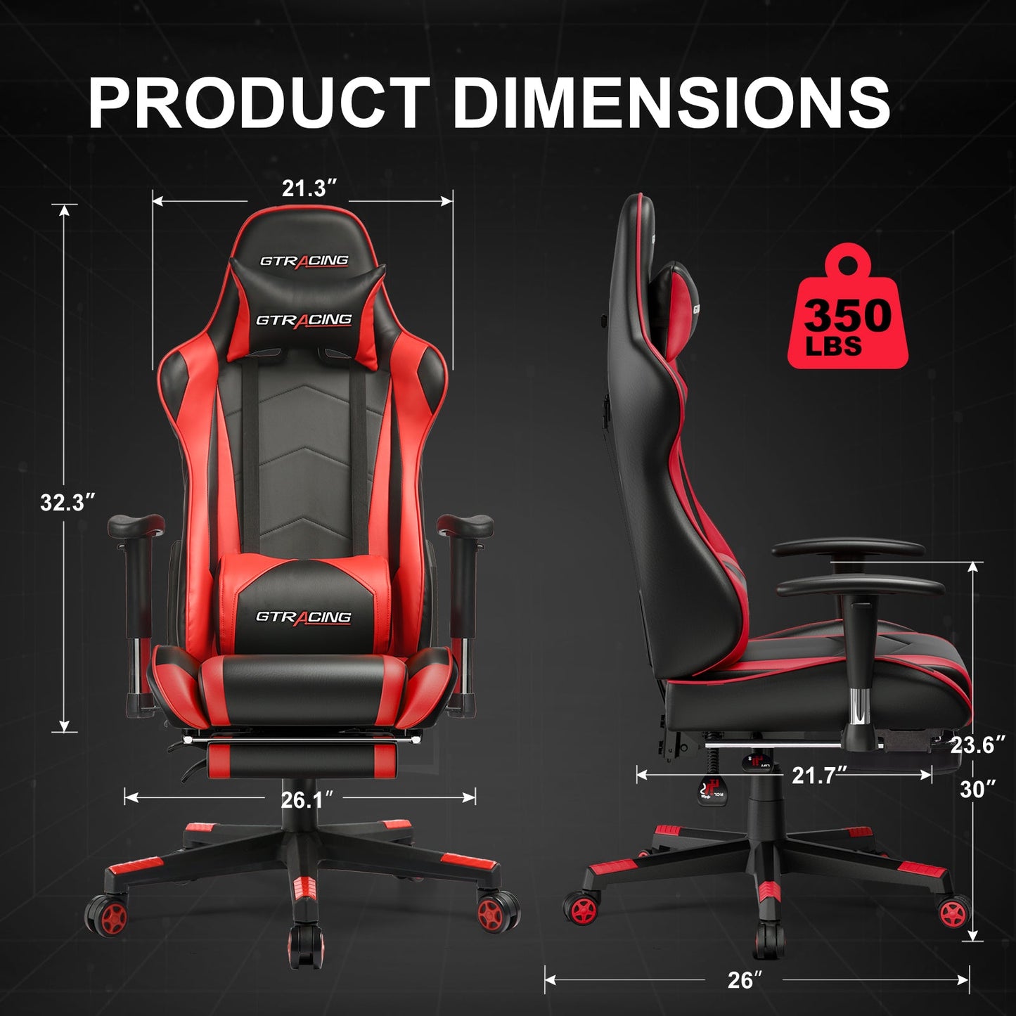 GTRACING Gaming Chair Office Chair PU Leather with Footrest&Adjustable Headrest-099NAF-WMT