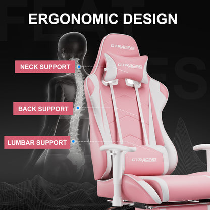 GTRACING Gaming Chair Office Chair PU Leather with Footrest&Adjustable Headrest-099NAF-WMT