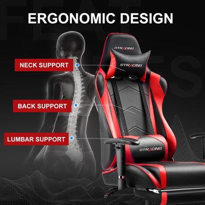 GTRACING Gaming Chair Office Chair PU Leather with Footrest&Adjustable Headrest-099NAF-WMT