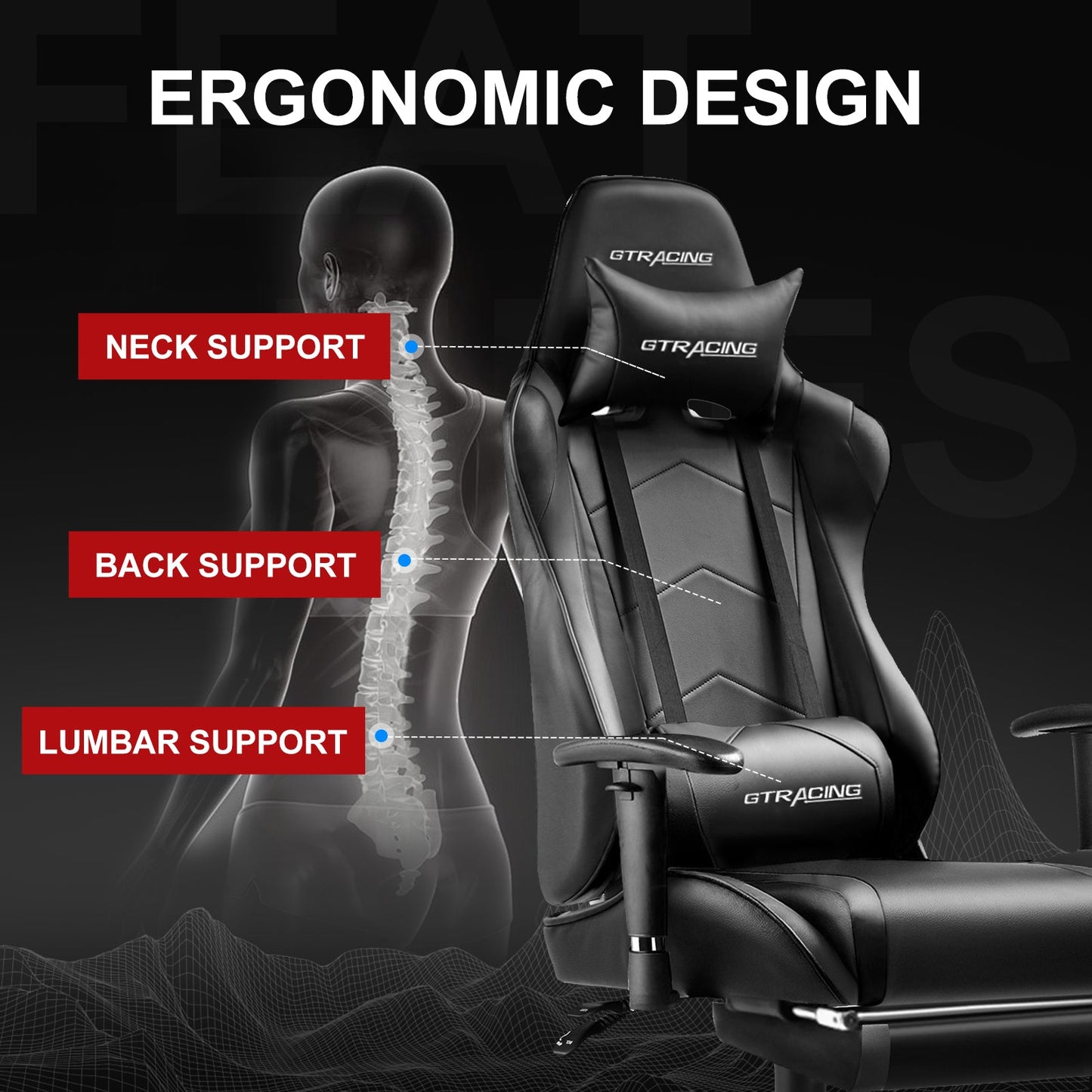 GTRACING Gaming Chair Office Chair PU Leather with Footrest&Adjustable Headrest-099NAF-WMT