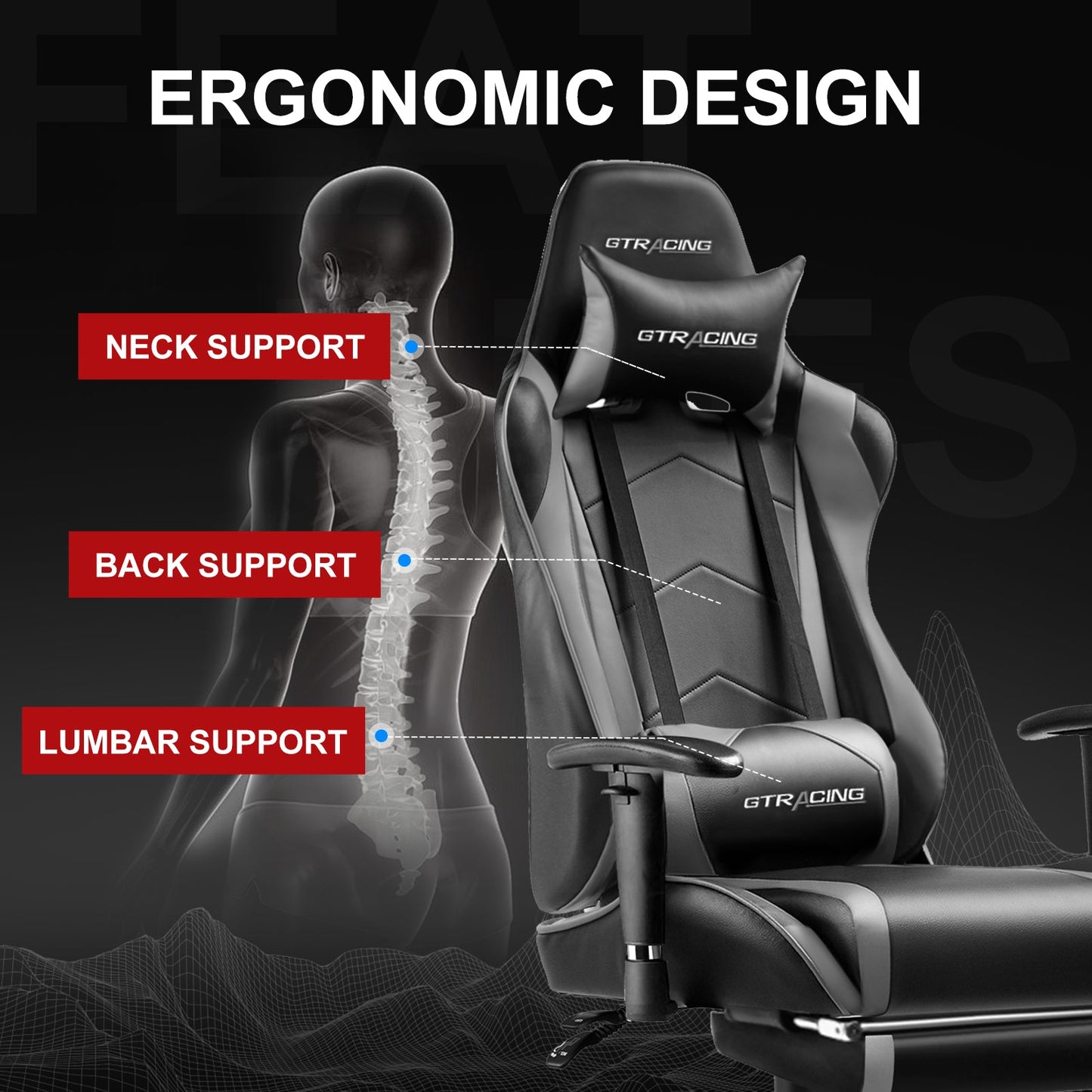 GTRACING Gaming Chair Office Chair PU Leather with Footrest&Adjustable Headrest-099NAF-WMT