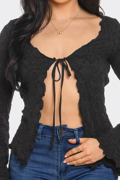 JAYLA TEXTURED LONG SLEEVE TIE FRONT CARDAGIAN