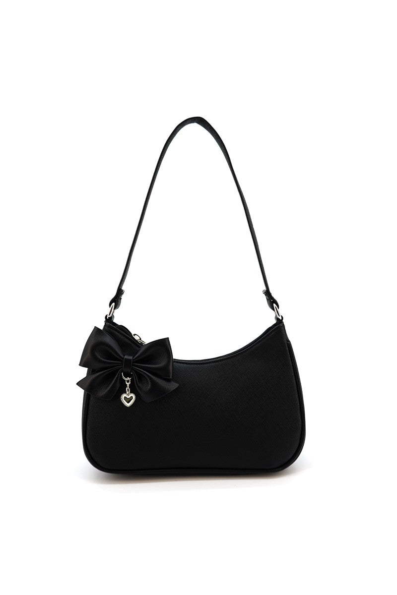 Lana Heart Charm Bow Vegan Leather Shoulder Bag