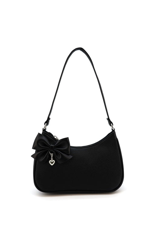 Lana Heart Charm Bow Vegan Leather Shoulder Bag