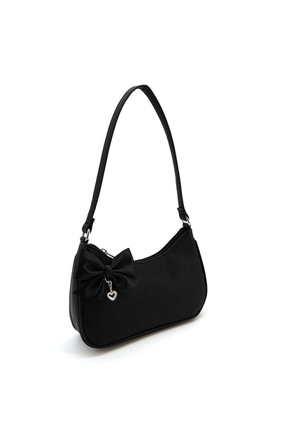 Lana Heart Charm Bow Vegan Leather Shoulder Bag