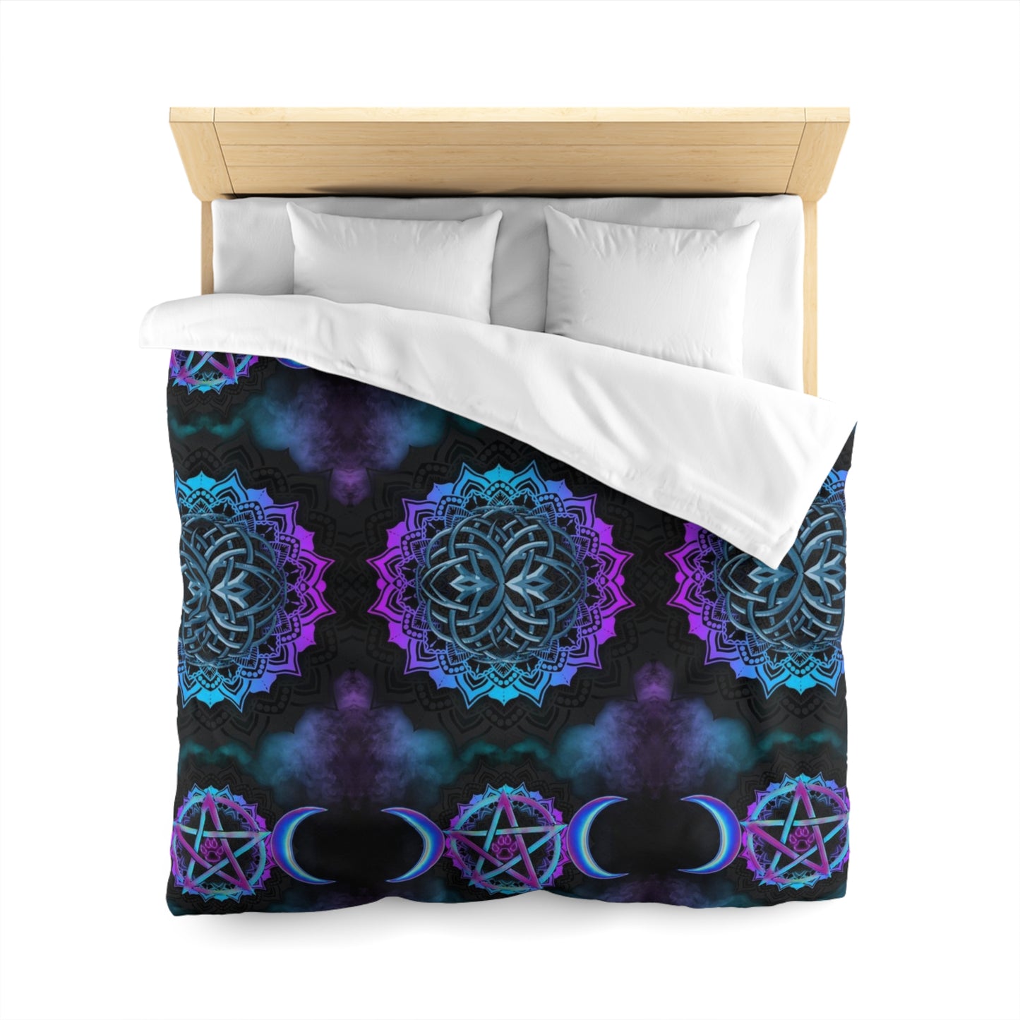 Mystical Dreamscape Microfiber Duvet Cover, Bohemian Bedding, Celestial Decor, Moon and Mandala Design, Witchy Home Accents, Cozy Bedroom