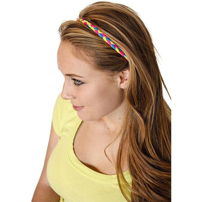 3 Pack Single Pom Braid Burgundy Black | Nylon Headband Hair Accessory