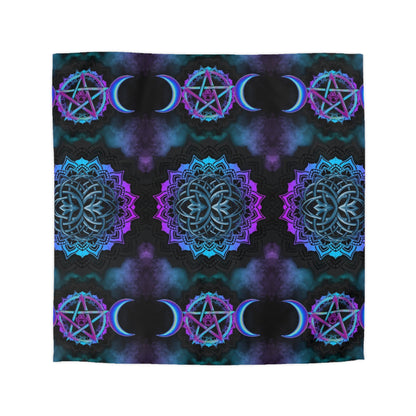 Mystical Dreamscape Microfiber Duvet Cover, Bohemian Bedding, Celestial Decor, Moon and Mandala Design, Witchy Home Accents, Cozy Bedroom