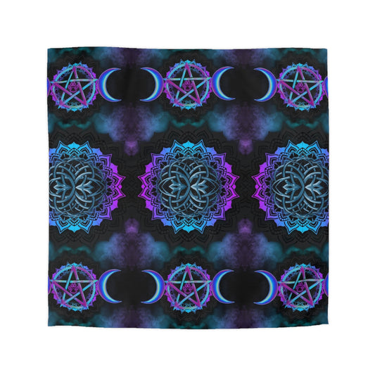 Mystical Dreamscape Microfiber Duvet Cover, Bohemian Bedding, Celestial Decor, Moon and Mandala Design, Witchy Home Accents, Cozy Bedroom