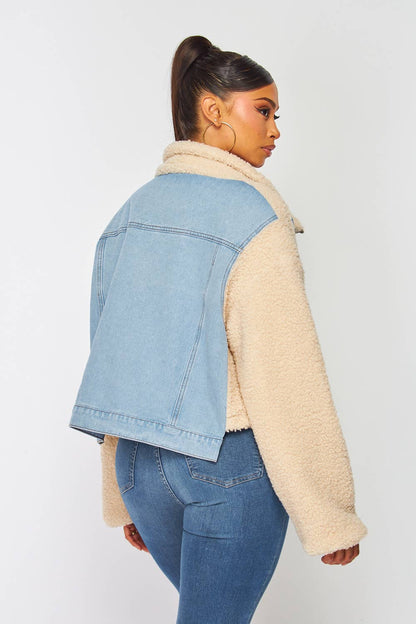 Elevate Your Style with Christina's Fleece Denim Jacket – Luxe Contrast Design & Oversized Fit