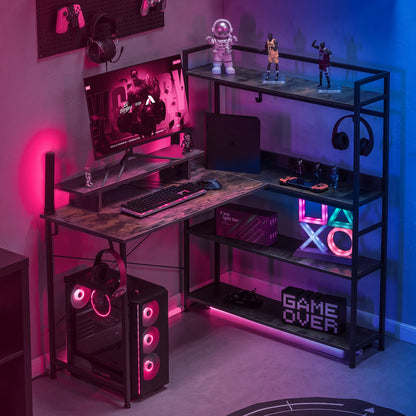 L-Shaped LED Gaming Desk with Monitor Stand