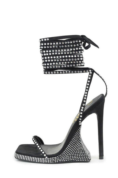Her Name is Diamond Rhinestone Lace Up  Heel Sandals