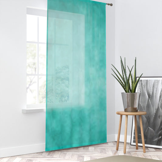 Tranquil Aqua Sheer Window Curtain, Light Filtering Drapes for Home Decor, Boho Style, Living Room Accessories, Summer Vibes