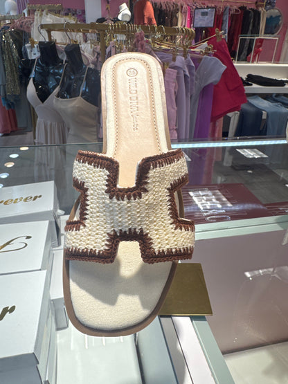 Luxe Fabric H Strap Slip On Sandals