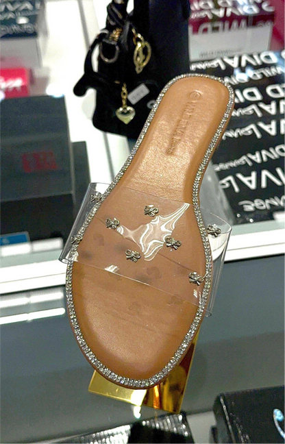 Clear Bow Glamour Slip On Cushioned Summer Slides