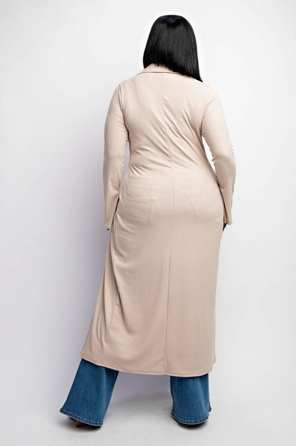 DELIAH PLUS SIZE RIB-KNIT CARDIGAN WITH BUTTON UP FRONT