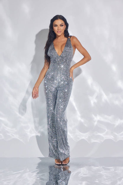 Gilda Halter Sequin Jumpsuit - Luxe Bronze Stretch Design with Adjustable Straps