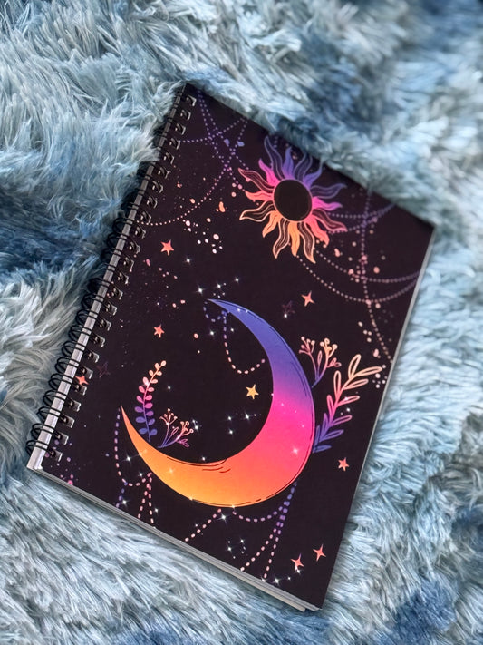 Cosmic Moon & Sun Spiral Notebook
