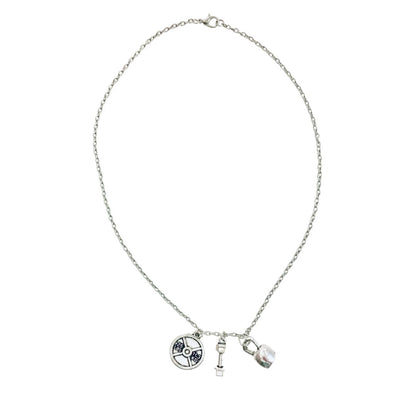 Badass Weightlifter Triple Charm Necklace in Silvertone