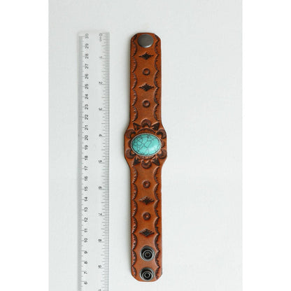 Boho Turquoise Stone Camel Leather Cuff Bracelet | 100% Leather Western Vibe