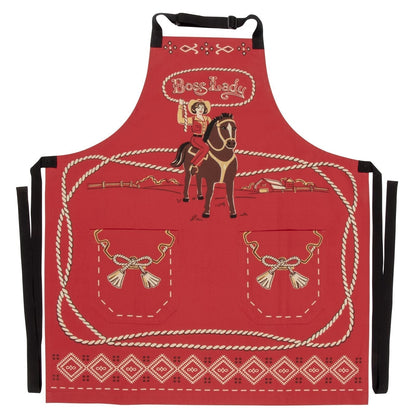 Boss Lady Cowgirl Western Retro Funny Cooking and BBQ Apron 2 Pockets Adjustable Strap 100% Cotton | BlueQ at GetBullish