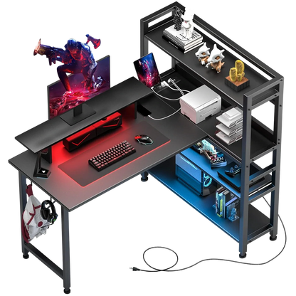 L-Shaped LED Gaming Desk with Monitor Stand