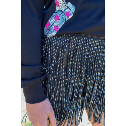 Catalena Fringe Rhinestone Skort in Black [Available in SM-L]