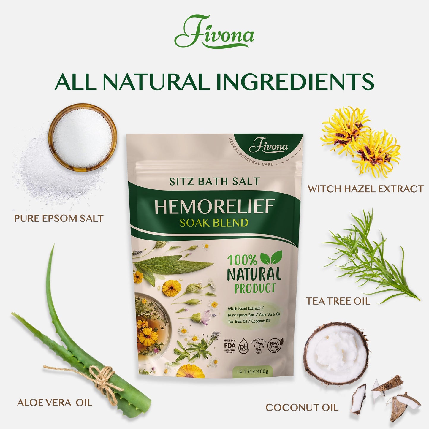 Fivona Hemorelief Sitz Bath Soak Blend | 14.1oz