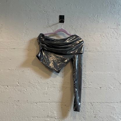 Fold Over One Shoulder Top in Liquid Metal [Sizes S-L]