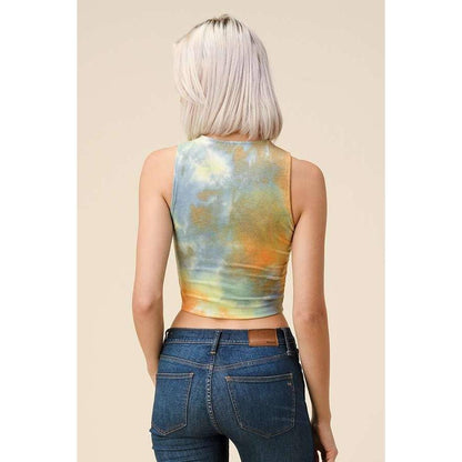 High Neck Tie Dye Crop Tank | Casual Style Knit Cropped Top [Available in Sizes SM-L]