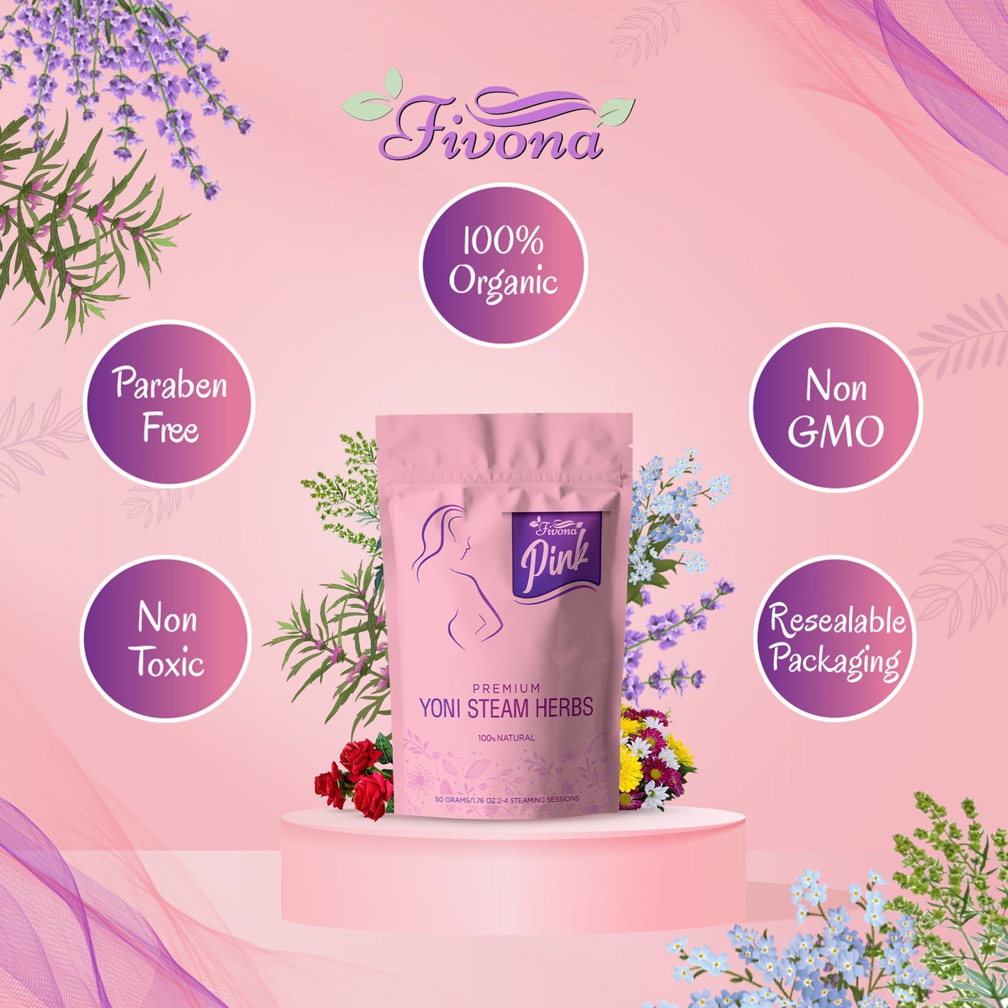 Yoni Steam Herbs | Premium Pink | 1.76oz